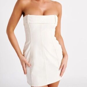 NWT Meshki Strapless Jean Mini Dress in Cream Medium